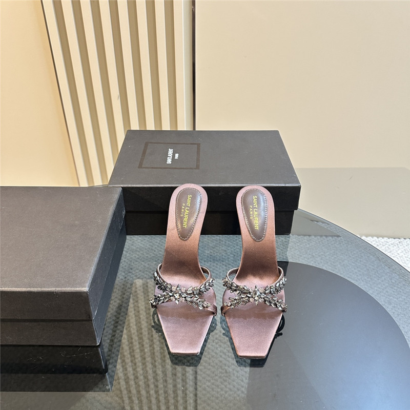 Y51 liz mules in pink satin crepe with rhinestones