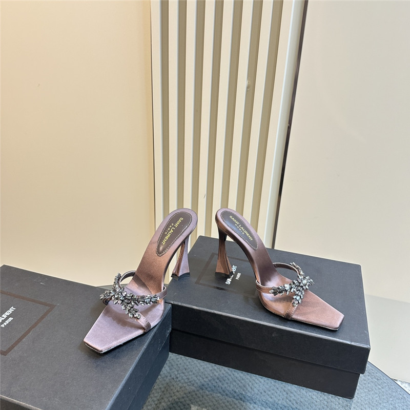 Y51 liz mules in pink satin crepe with rhinestones
