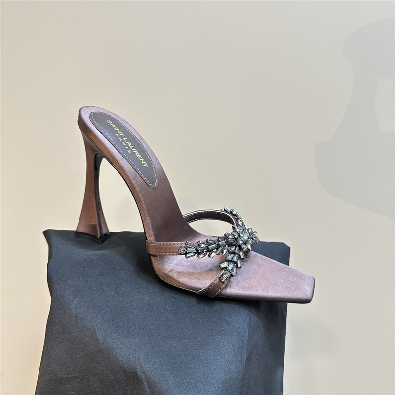 Y51 liz mules in pink satin crepe with rhinestones