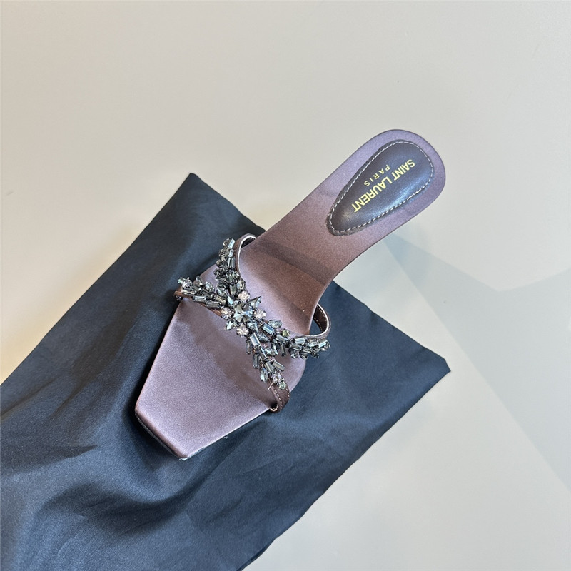 Y51 liz mules in pink satin crepe with rhinestones