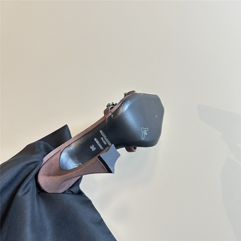 Y51 liz mules in pink satin crepe with rhinestones