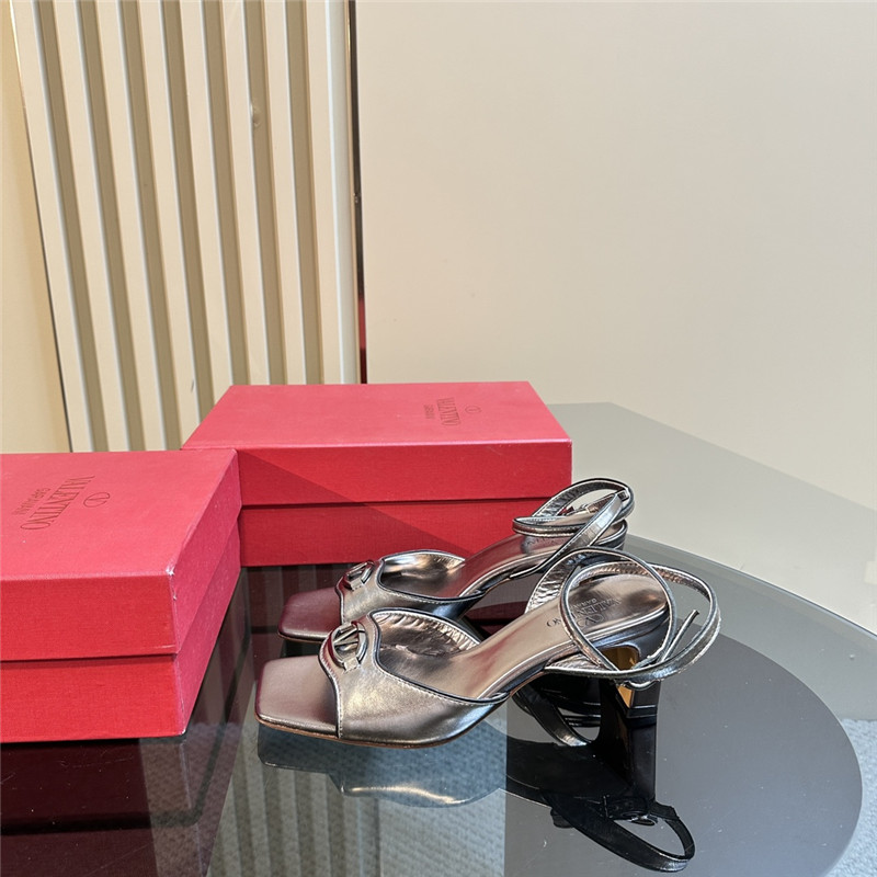 Va1e*ntin0 vlogo locker sandals in grey mirrored calfskin