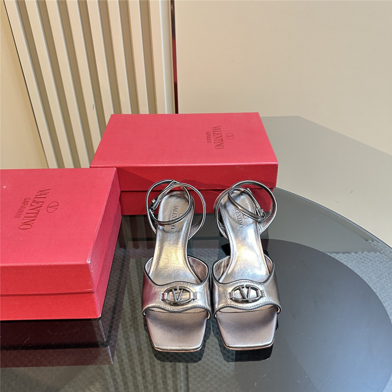 Va1e*ntin0 vlogo locker sandals in grey mirrored calfskin