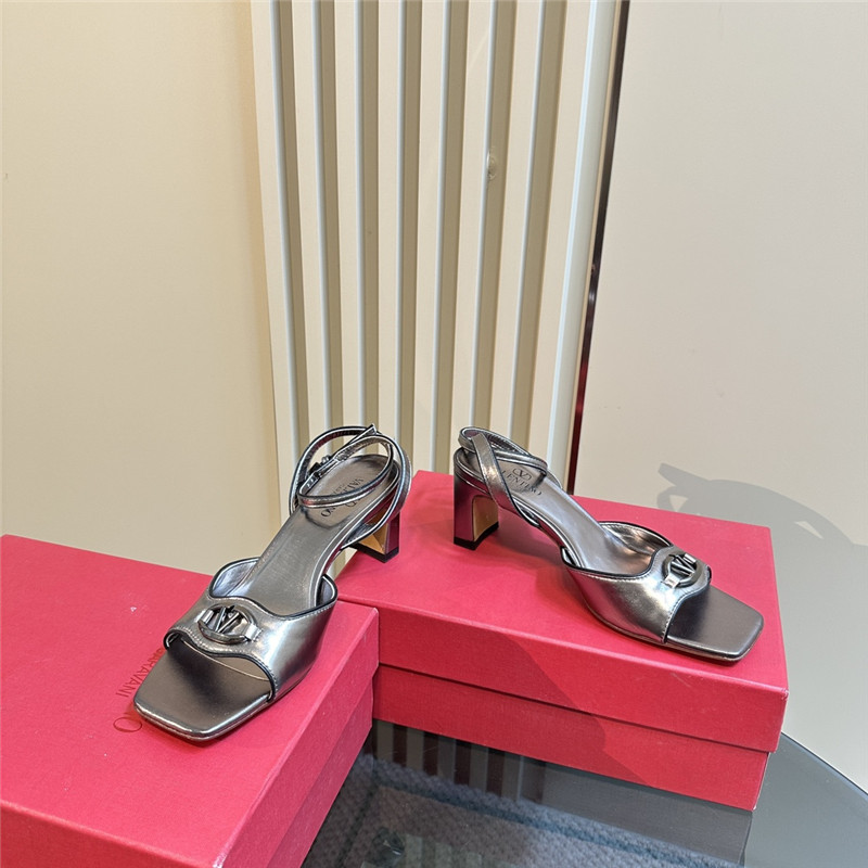Va1e*ntin0 vlogo locker sandals in grey mirrored calfskin