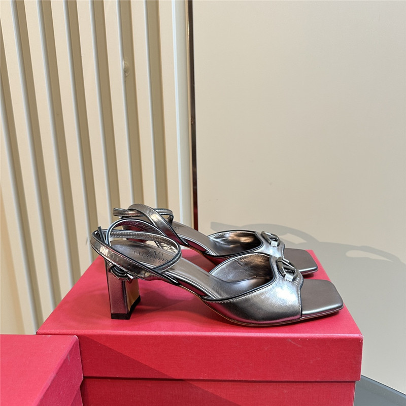 Va1e*ntin0 vlogo locker sandals in grey mirrored calfskin