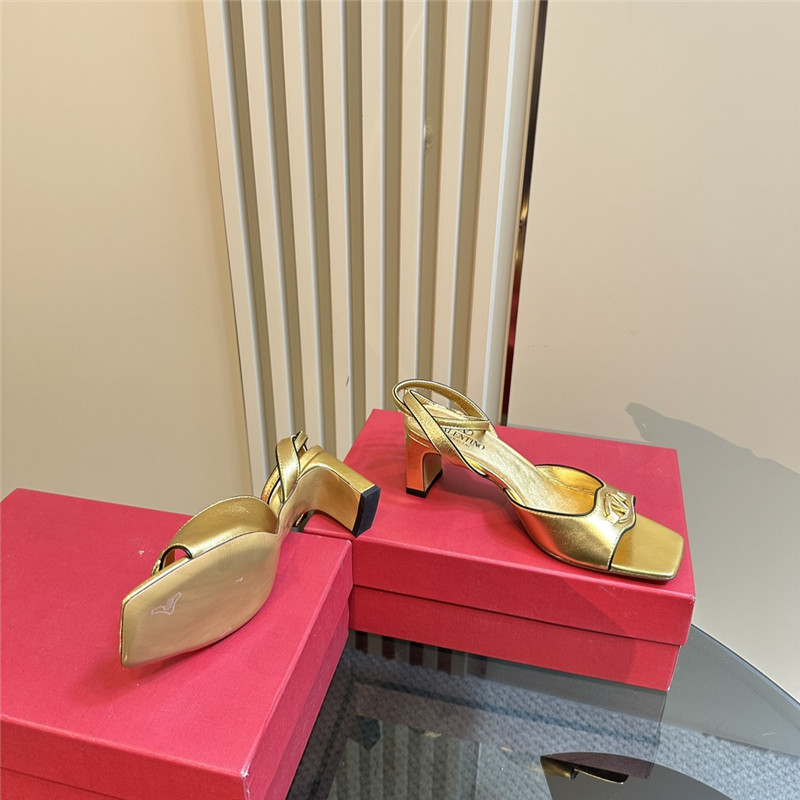 Va1e*ntin0 vlogo locker sandals gold mirrored calfskin