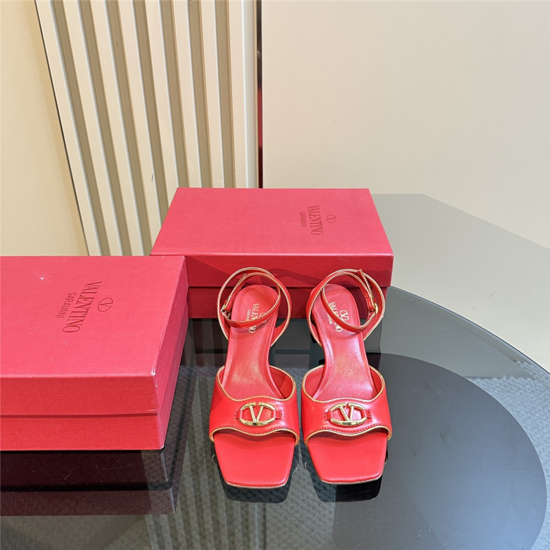 Va1e*ntin0 vlogo locker sandals in red mirrored calfskin