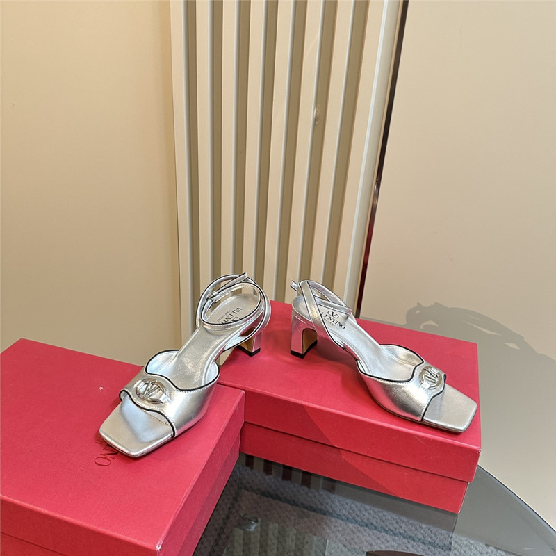 Va1e*ntin0 vlogo locker sandals silver mirrored calfskin