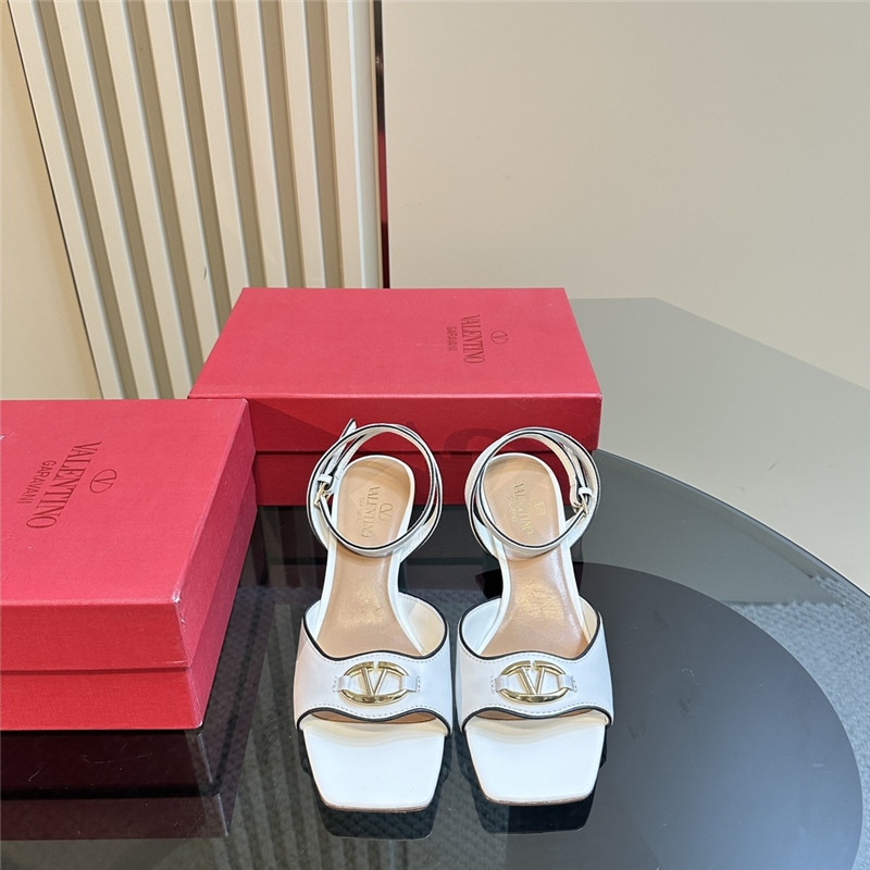 Va1e*ntin0 vlogo locker sandals in white mirrored calfskin