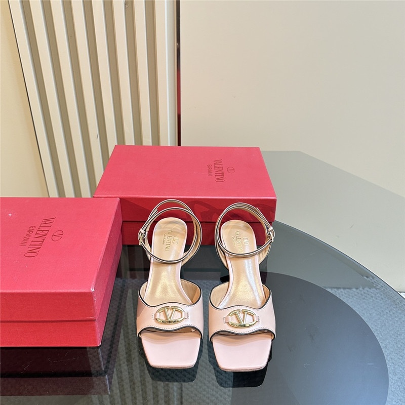 Va1e*ntin0 vlogo locker sandals in pink mirrored calfskin