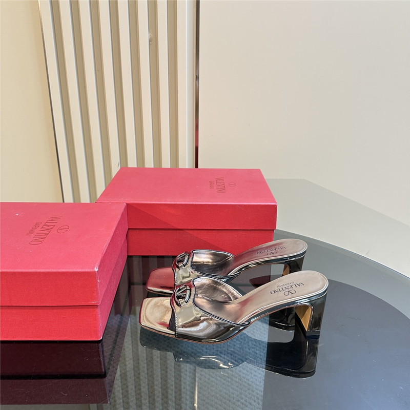 Va1e*ntin0 vlogo locker mules in gold mirrored calfskin