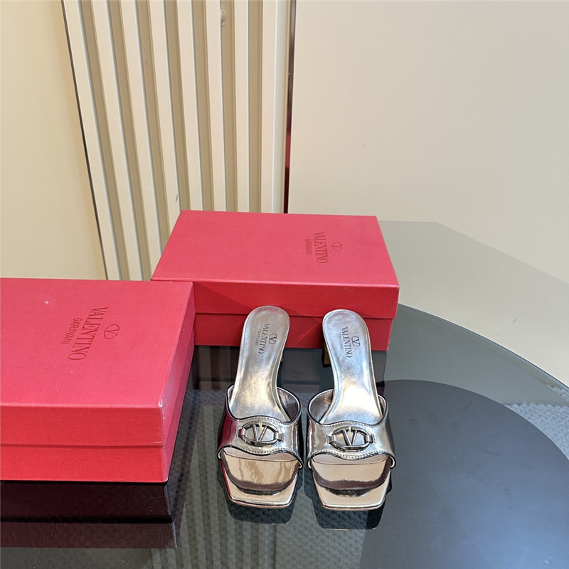 Va1e*ntin0 vlogo locker mules in gold mirrored calfskin