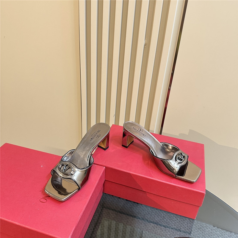 Va1e*ntin0 vlogo locker mules in gold mirrored calfskin