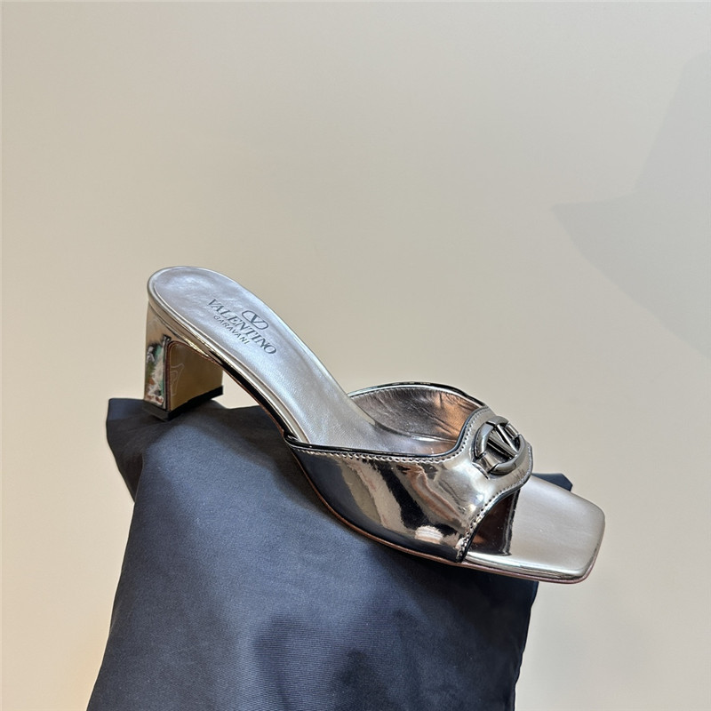 Va1e*ntin0 vlogo locker mules in gold mirrored calfskin