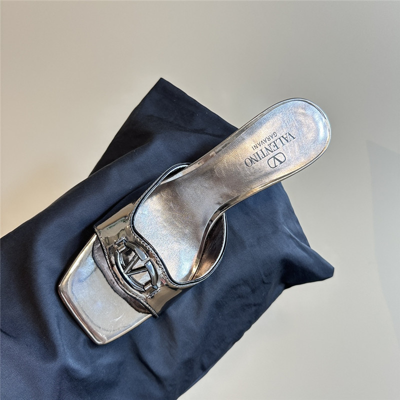 Va1e*ntin0 vlogo locker mules in gold mirrored calfskin