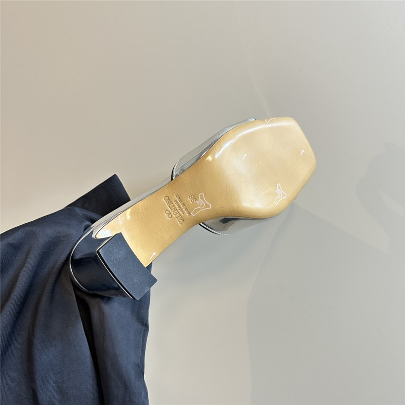 Va1e*ntin0 vlogo locker mules in silver mirrored calfskin