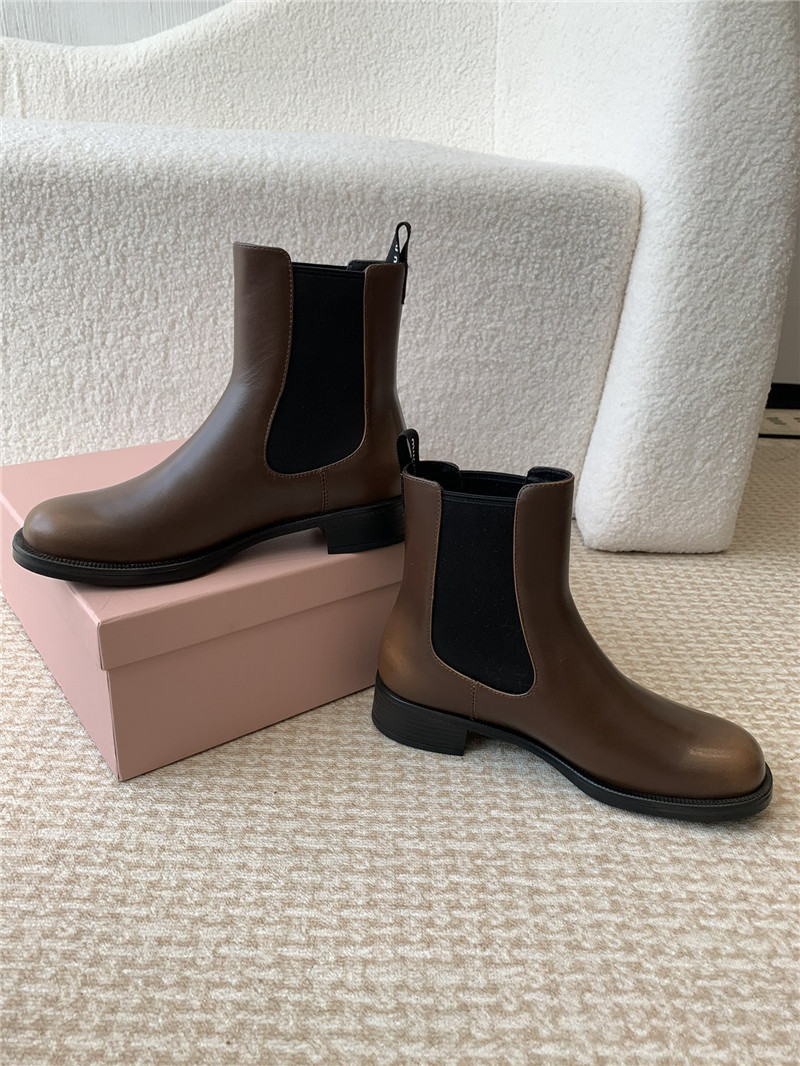Miu Miu Brown Flat Chelsea Boots