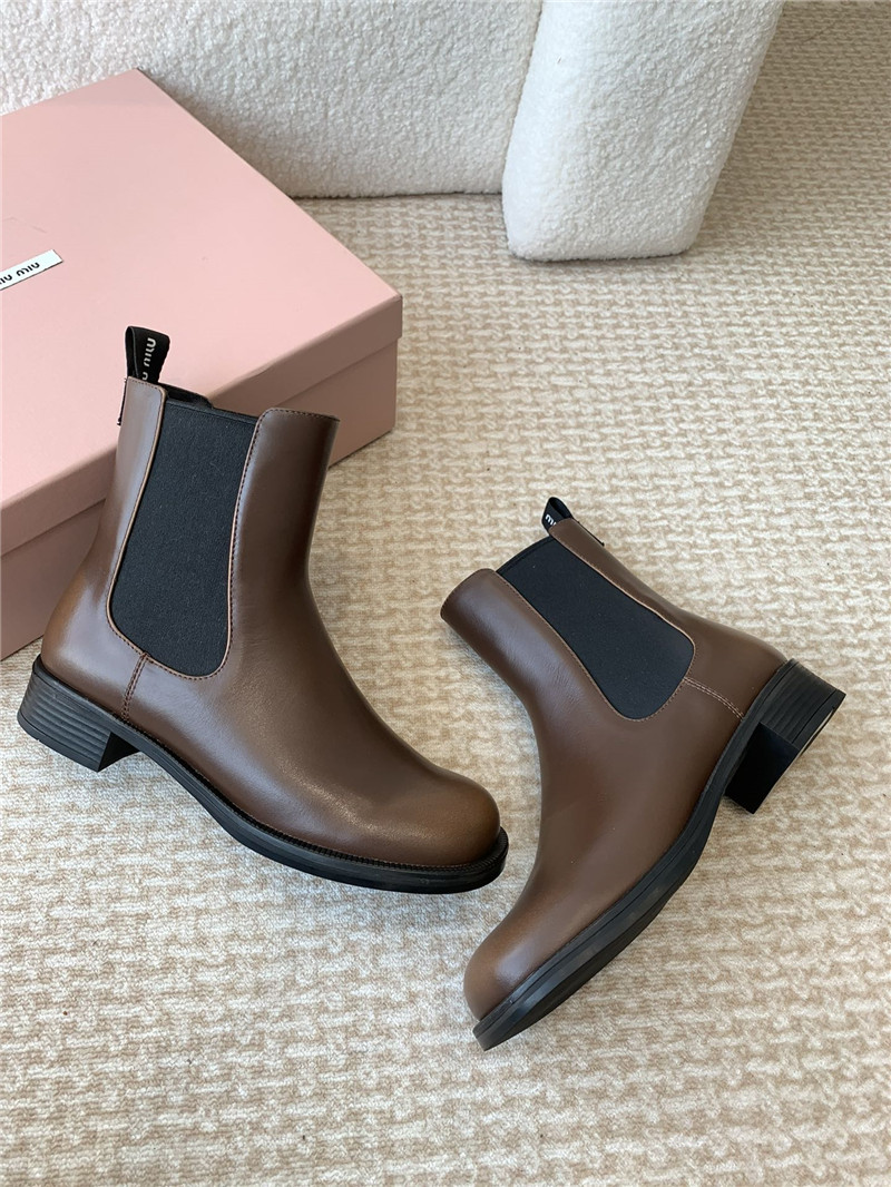 Miu Miu Brown Flat Chelsea Boots