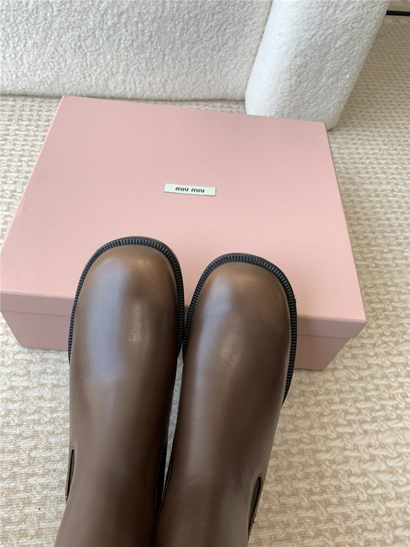 Miu Miu Brown Flat Chelsea Boots