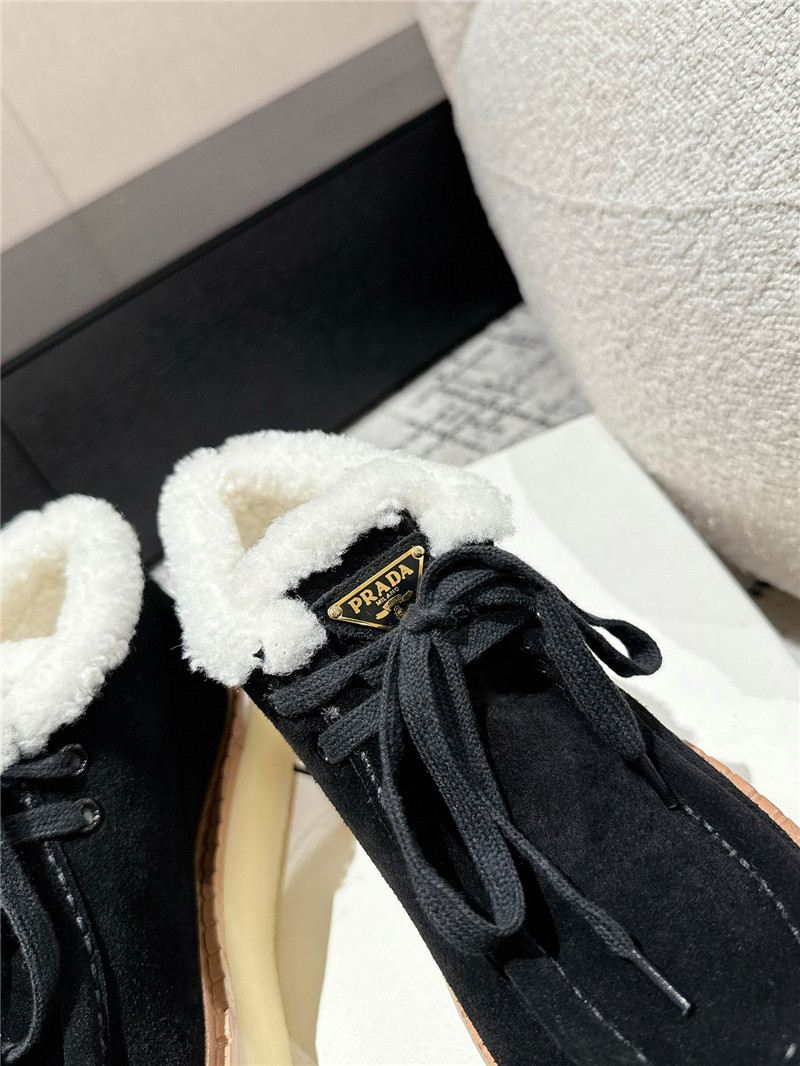 Pra*a suede shearling platform ankle boots