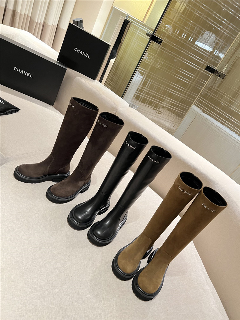 Ch**el women’s black calfskin knee-high boots
