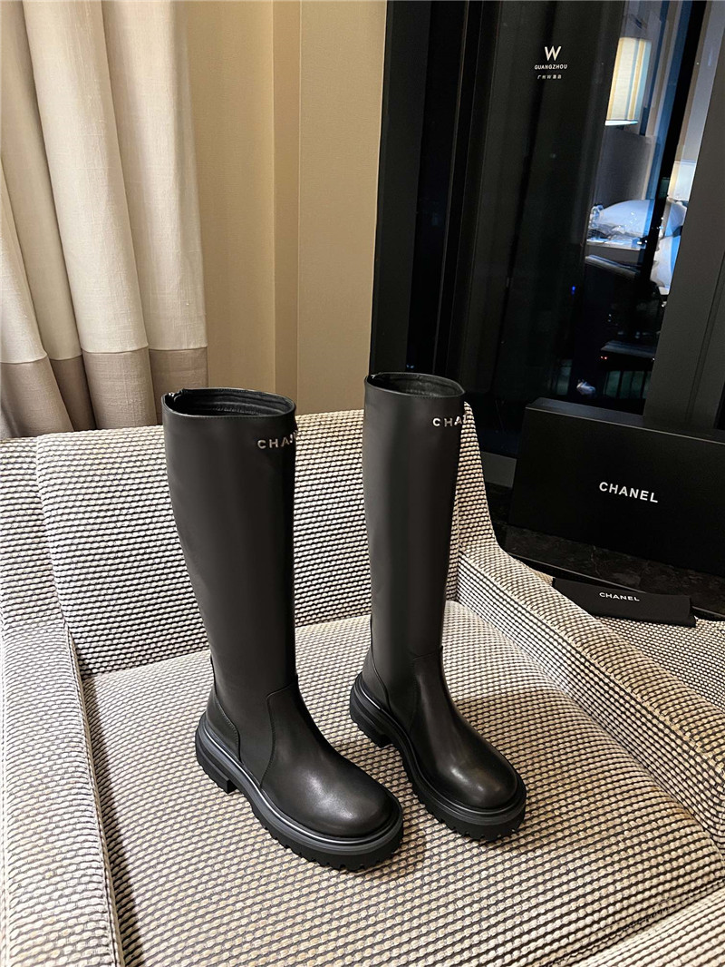 Ch**el women’s black calfskin knee-high boots