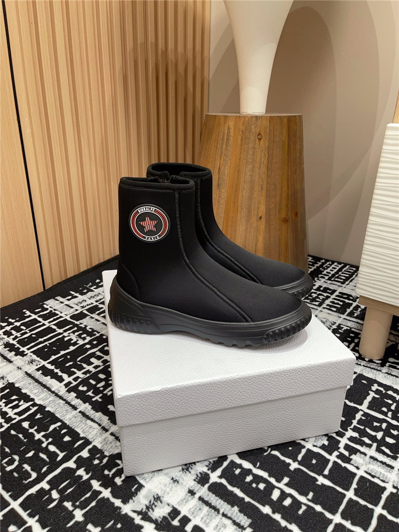 D10r black stretch knit logo ankle boots