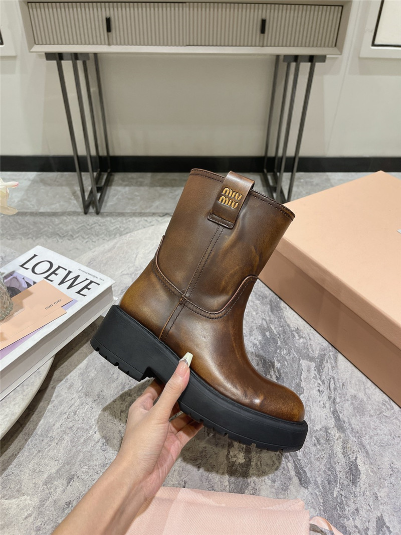 Miu Miu Fumé Brown Leather Ankle Boots