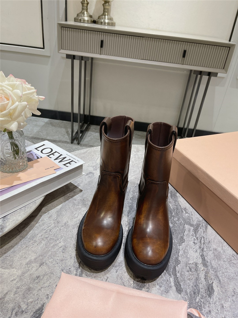 Miu Miu Fumé Brown Leather Ankle Boots