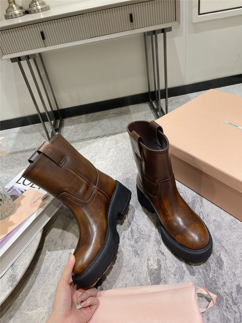 Miu Miu Fumé Brown Leather Ankle Boots