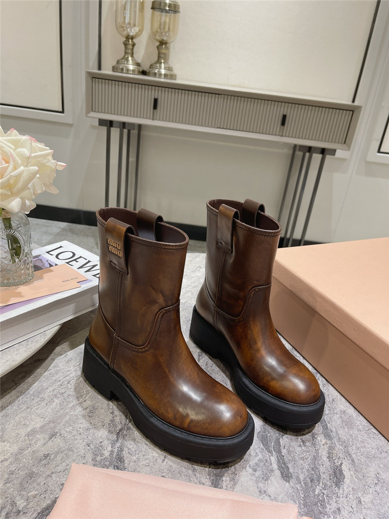 Miu Miu Fumé Brown Leather Ankle Boots