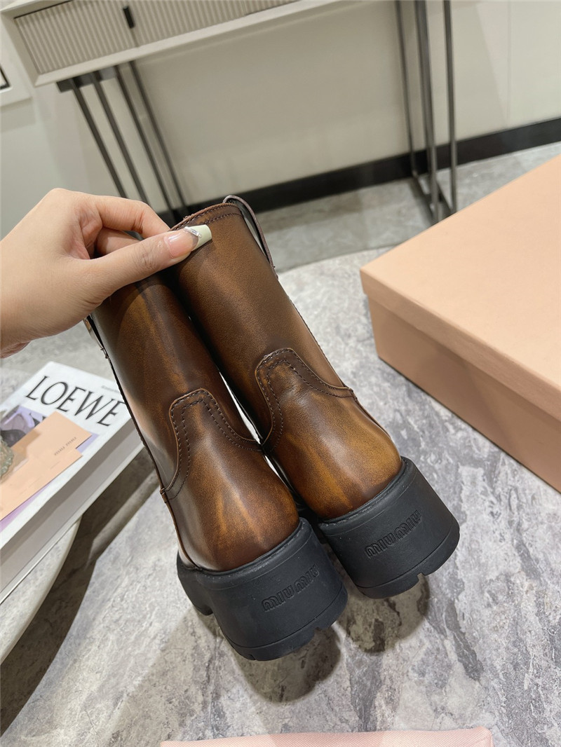 Miu Miu Fumé Brown Leather Ankle Boots