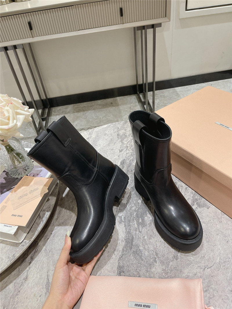 Miu Miu Fumé Leather Ankle Boots
