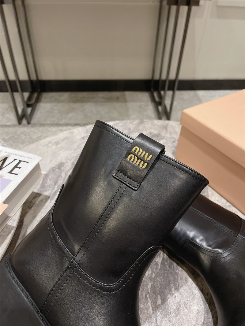 Miu Miu Fumé Leather Ankle Boots
