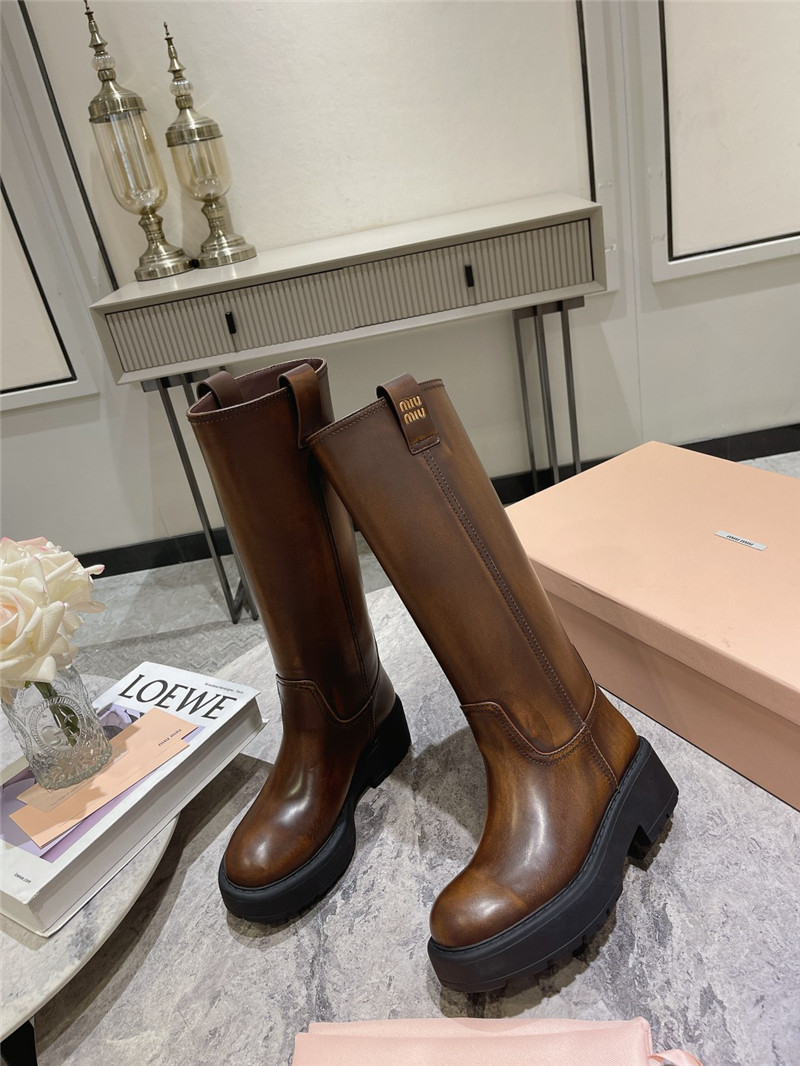Miu Miu Fumé Brown Leather Boots