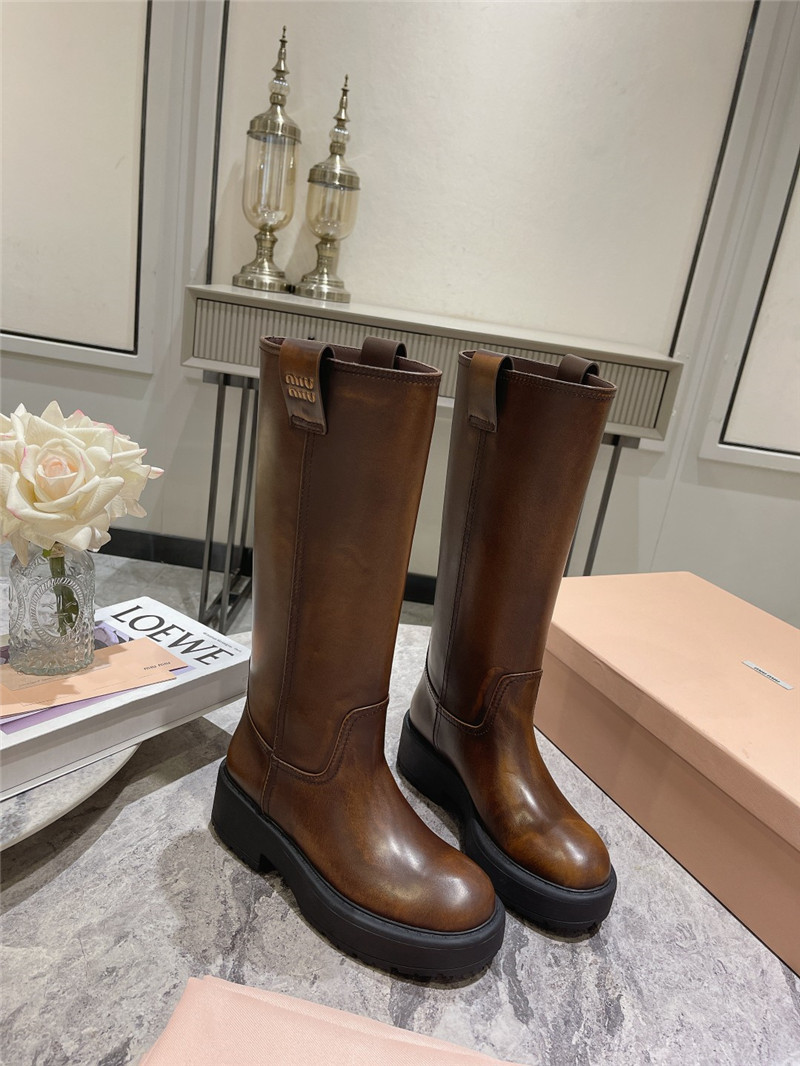 Miu Miu Fumé Brown Leather Boots