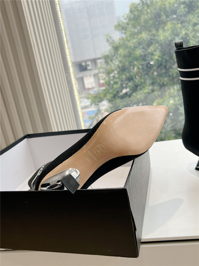 Ch**el pointed toe calfskin knit lace-up ankle boots