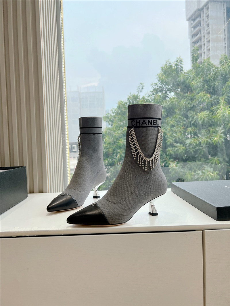 Ch**el pointed toe calfskin knitted ankle boots