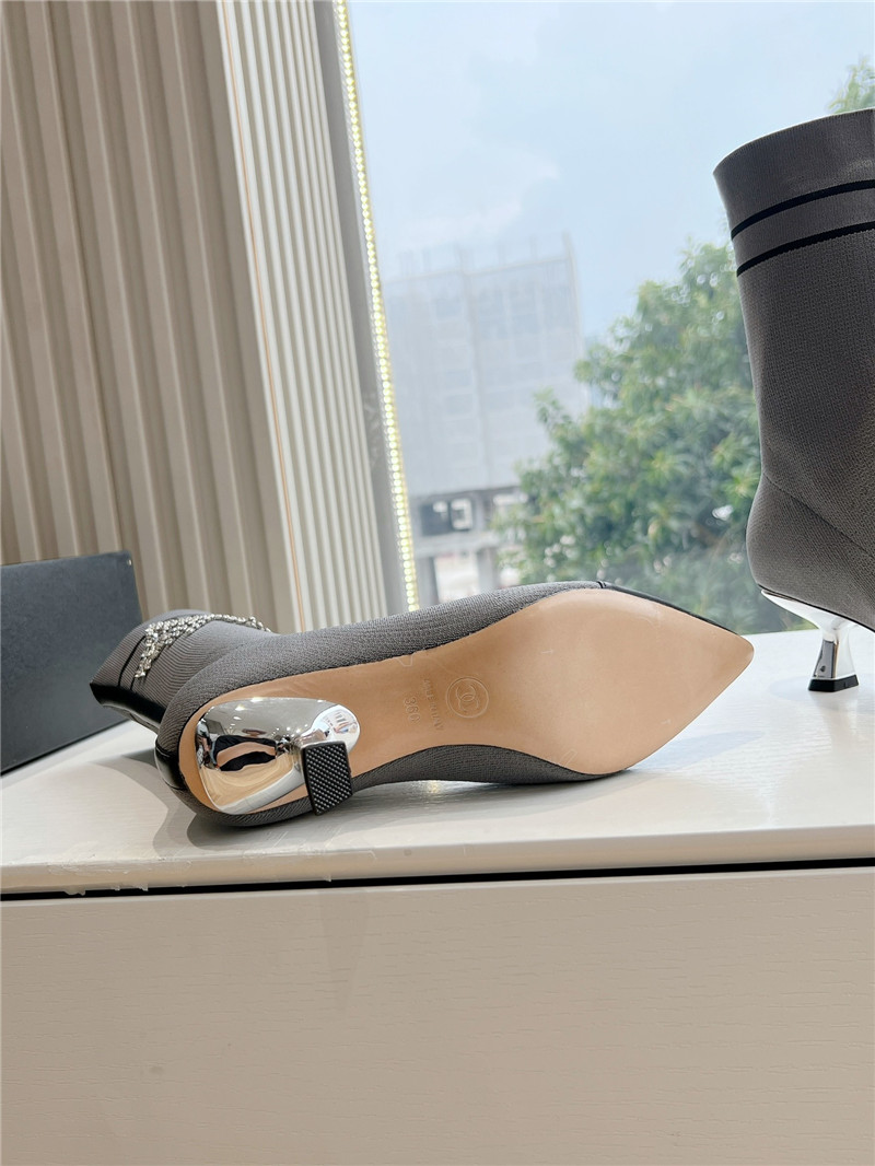 Ch**el pointed toe calfskin knitted ankle boots