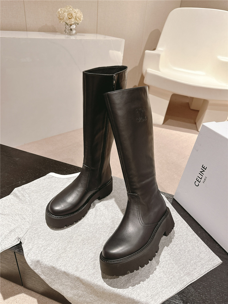 Ce1i*e calfskin zipper chunky knee-high boots