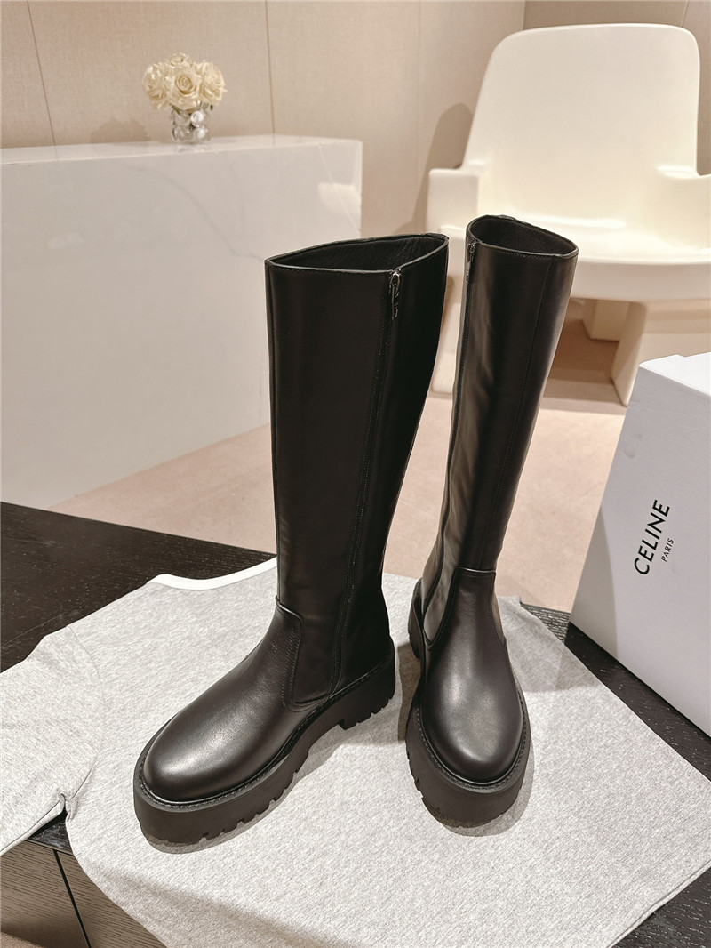 Ce1i*e calfskin zipper chunky knee-high boots