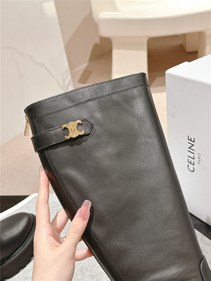 Ce1i*e calfskin side-buckle chunky knee-high boots