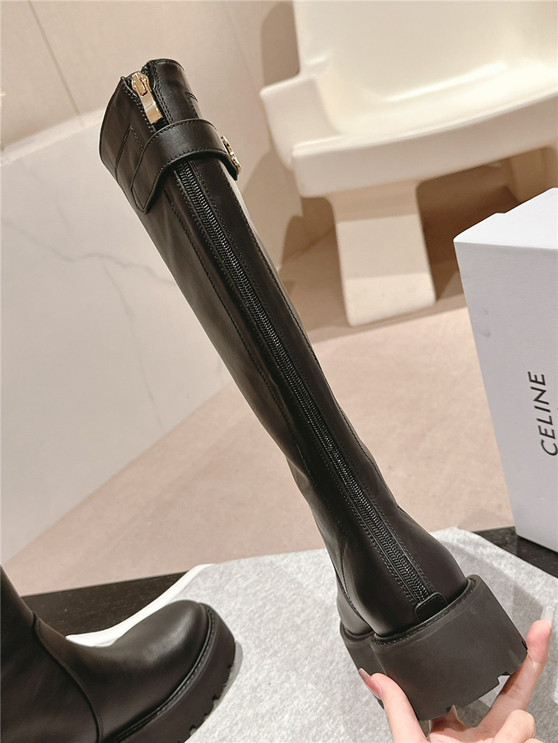 Ce1i*e calfskin side-buckle chunky knee-high boots