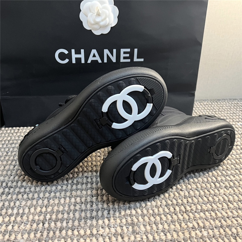 Ch**el black calfskin nylon lace up snow boots