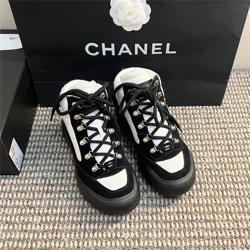 Ch**el calfskin suede lace up ankle snow boots