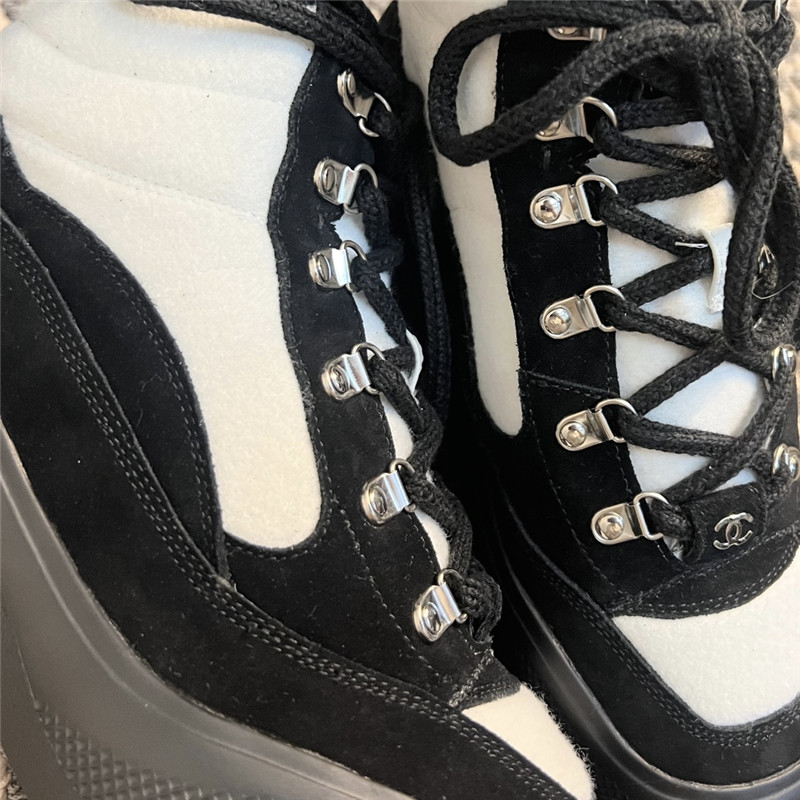 Ch**el calfskin suede lace up ankle snow boots