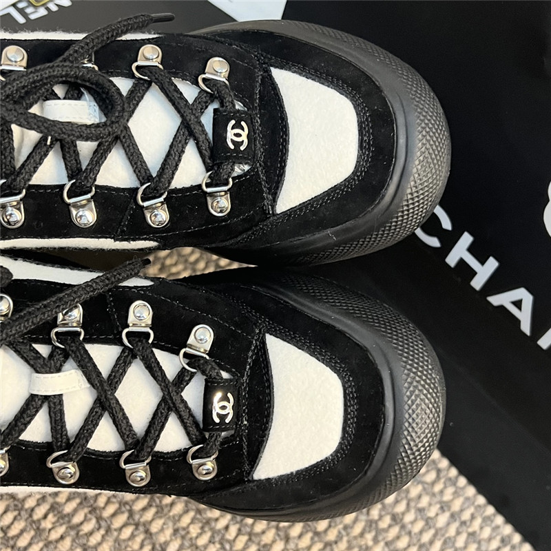 Ch**el calfskin suede lace up ankle snow boots