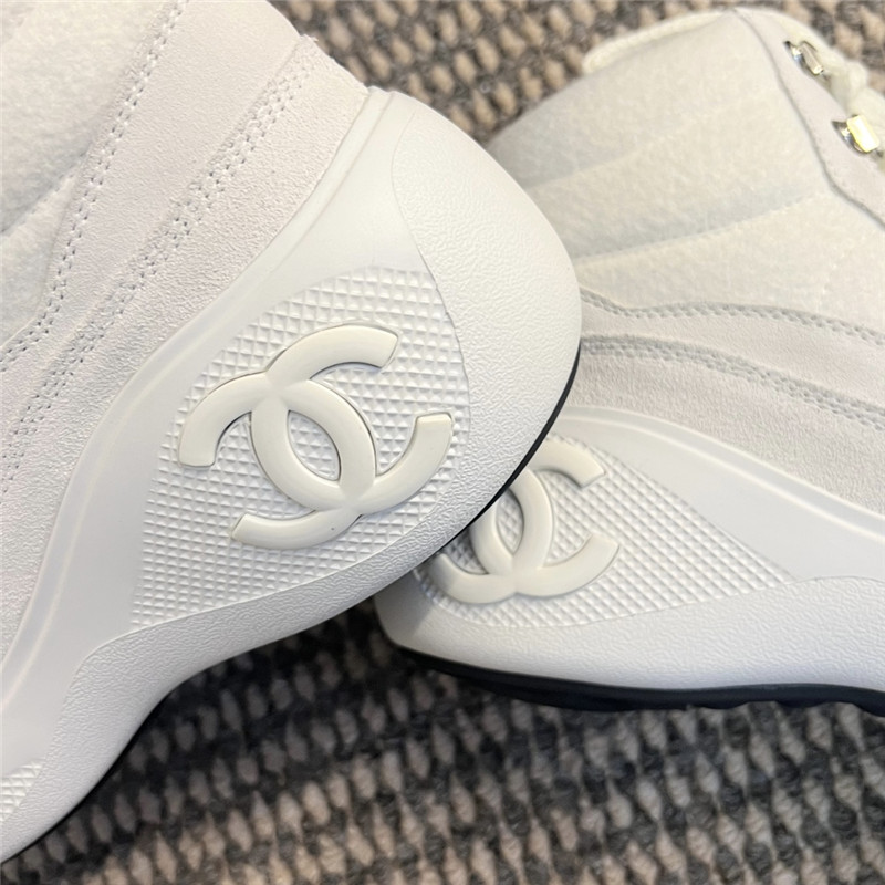 Ch**el white calfskin nylon lace up ankle snow boots