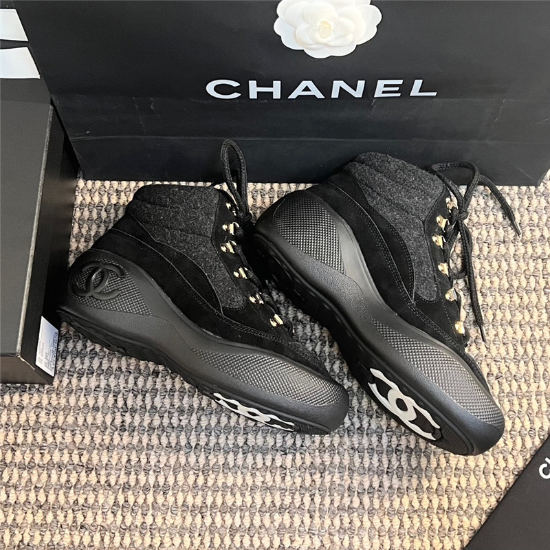 Ch**el calfskin nylon lace up ankle snow boots