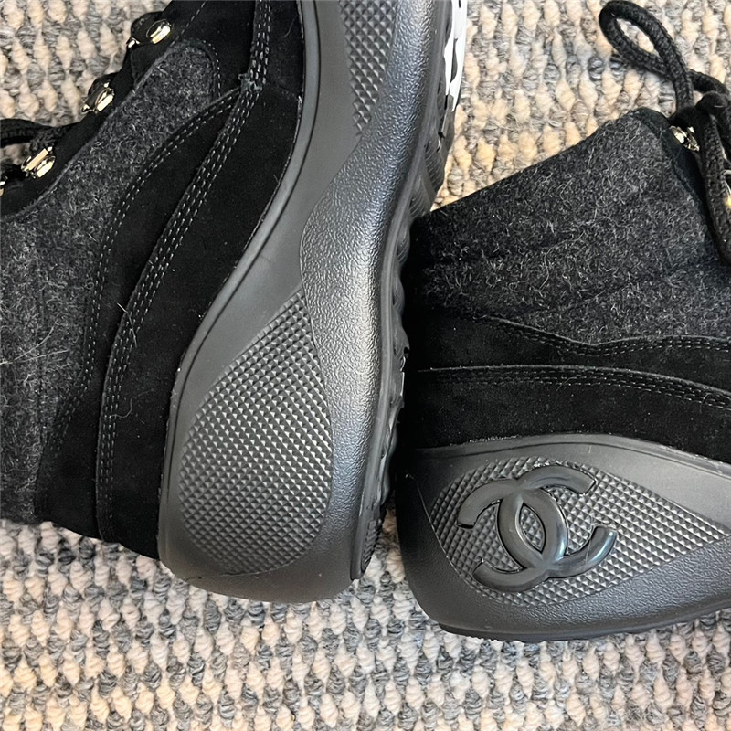 Ch**el calfskin nylon lace up ankle snow boots